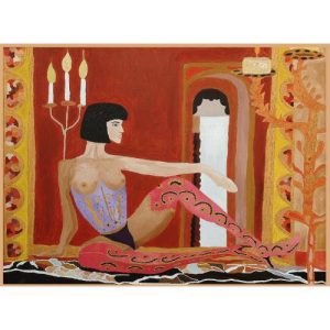 Vrouw op schoorsteenmantel