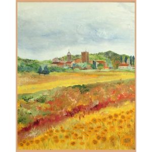 Peratallada met zonnebloemen
